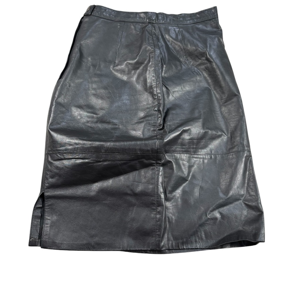 Vintage 90s Unbranded Womens Black Old Money Genuine‎ Leather Tibor Skirt